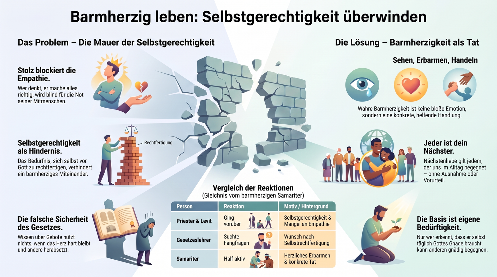 Infografik über Selbstgerechtigkeit und Barmherzigkeit